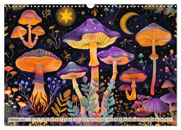 Produktbild: Zauberwelt der Pilze - Fantasievolle Pilze im verwunschenen Wald (Wandkalender 2026 DIN A3 quer), CALVENDO Monatskalender