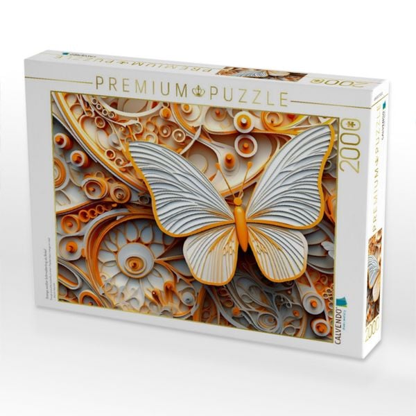 Produktbild: CALVENDO Puzzle Orange wei&szlig;er Schmetterling als Relief | 2000 Teile Lege-Gr&ouml;&szlig;e 90x67cm Foto-Puzzle f&uuml;r gl&uuml;ckliche Stunden