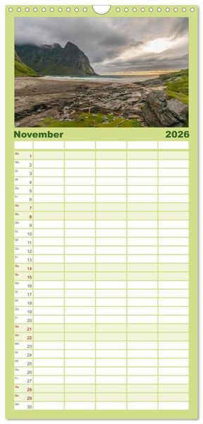 Produktbild: Familienplaner 2026 - Norwegen mit 5 Spalten (Wandkalender, 21 x 45 cm) CALVENDO