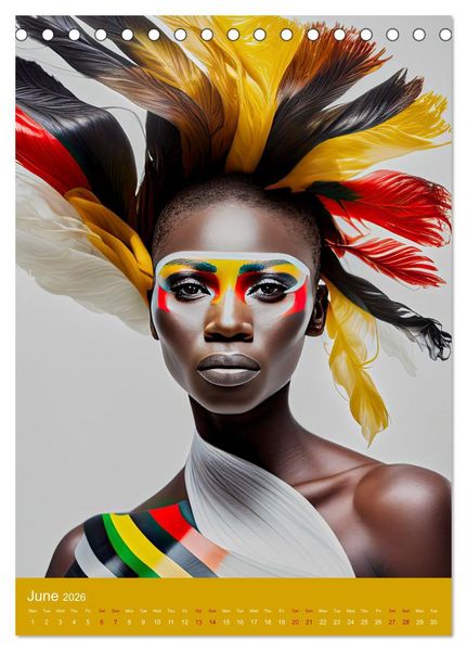 Produktbild: African beauties in a feather style (Desk Calendar 2026 DIN A5 portrait), CALVENDO 12 Month DeskCalendar