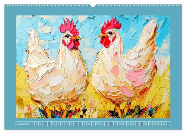 Produktbild: Federleichte Sch&ouml;nheiten. Duftige H&uuml;hner-Paintings (hochwertiger Premium Wandkalender 2026 DIN A2 quer), Kunstdruck in Hochglanz