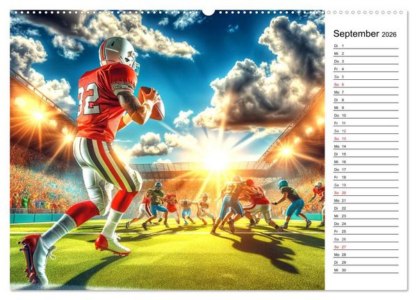 Produktbild: American Football - Durch KI-Technologie zum Leben erweckte Momente (hochwertiger Premium Wandkalender 2026 DIN A2 quer), Kunstdruck in Hochglanz