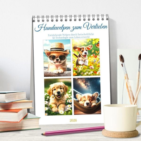 Produktbild: Hundewelpen zum Verlieben (Tischkalender 2026 DIN A5 hoch), CALVENDO Monatskalender