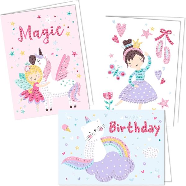 Produktbild: URSUS Diamond Painting Greeting Cards Magic, Gru&szlig;karten Bastelset f&uuml;r Kinder, 3er Set