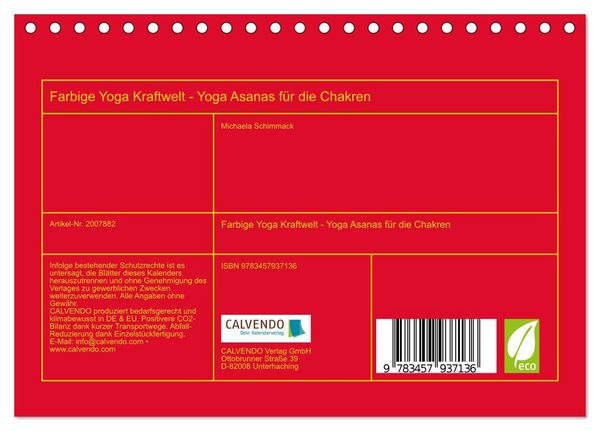 Produktbild: Farbige Yoga Kraftwelt - Yoga Asanas f&uuml;r die Chakren (Tischkalender 2026 DIN A5 quer), CALVENDO Monatskalender