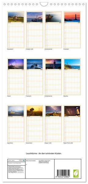 Produktbild: Familienplaner 2026 - Leuchtt&uuml;rme - An den sch&ouml;nsten K&uuml;sten. mit 5 Spalten (Wandkalender, 21 x 45 cm) CALVENDO