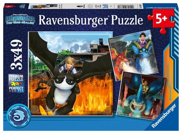 Produktbild: Kinderpuzzle 3x49 Teile - Dragons - Die 9 Welten