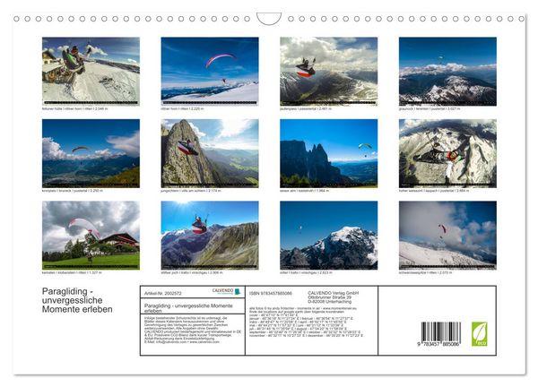 Produktbild: Paragliding - unvergessliche Momente erleben (Wandkalender 2026 DIN A3 quer), CALVENDO Monatskalender