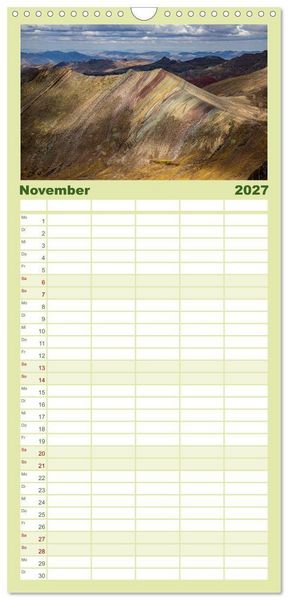 Produktbild: Familienplaner 2027 - Palccoyo - Der neue Rainbow Mountain in Peru mit 5 Spalten (Wandkalender, 21 x 45 cm) CALVENDO