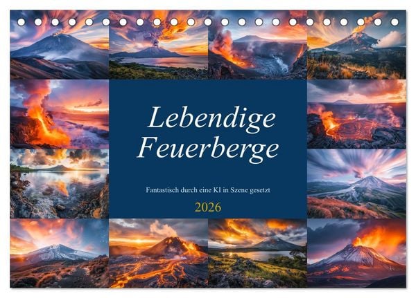 Produktbild: Lebendige Feuerberge - Fantastisch durch eine KI in Szene gesetzt (Tischkalender 2026 DIN A5 quer), CALVENDO Monatskalender