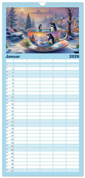 Produktbild: Familienplaner 2026 - Tierische Tee-Parade mit 5 Spalten (Wandkalender, 21 x 45 cm) CALVENDO