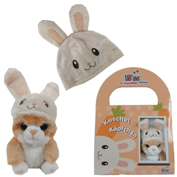 Heunec 512276 - Kuschelköpfchen Set Katze & Mütze, Katze 13cm/Mütze 52cm, Plüsch
