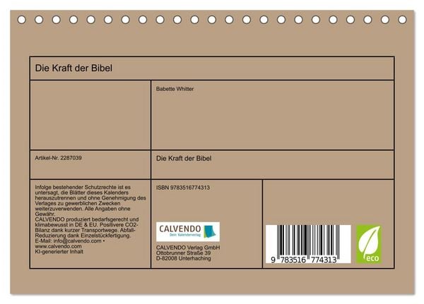 Produktbild: Die Kraft der Bibel (Tischkalender 2027 DIN A5 quer), CALVENDO Monatskalender