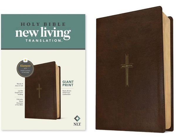 Produktbild: NLT Giant Print Bible, Filament Enabled (Leatherlike, Rustic Brown Gold Cross, Red Letter)