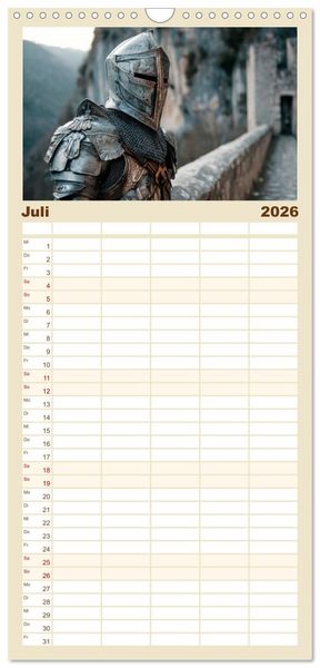 Produktbild: Familienplaner 2026 - Ritter - Legenden aus Stahl und Ehre mit 5 Spalten (Wandkalender, 21 x 45 cm) CALVENDO