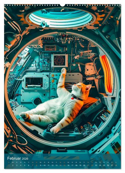 Produktbild: Katzen im All - Katzenastronauten im Kosmos (hochwertiger Premium Wandkalender 2026 DIN A2 hoch), Kunstdruck in Hochglanz