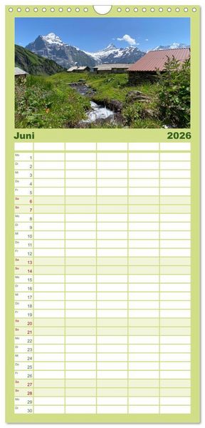 Produktbild: Familienplaner 2026 - Alpenauszeit - Die Bergh&uuml;tten unserer Alpen mit 5 Spalten (Wandkalender, 21 x 45 cm) CALVENDO