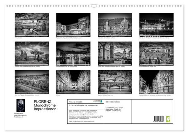 Produktbild: FLORENZ Monochrome Impressionen (Wandkalender 2026 DIN A2 quer), CALVENDO Monatskalender