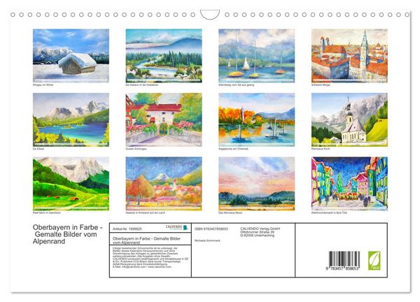 Produktbild: Oberbayern in Farbe - Gemalte Bilder vom Alpenrand (Wandkalender 2026 DIN A3 quer), CALVENDO Monatskalender