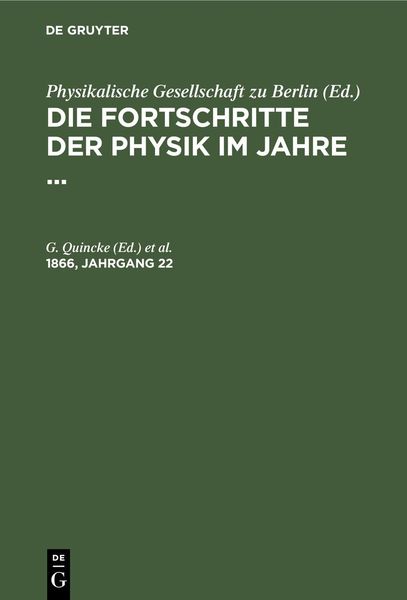 Produktbild: Die Fortschritte der Physik im Jahre .... 1866, Jahrgang 22