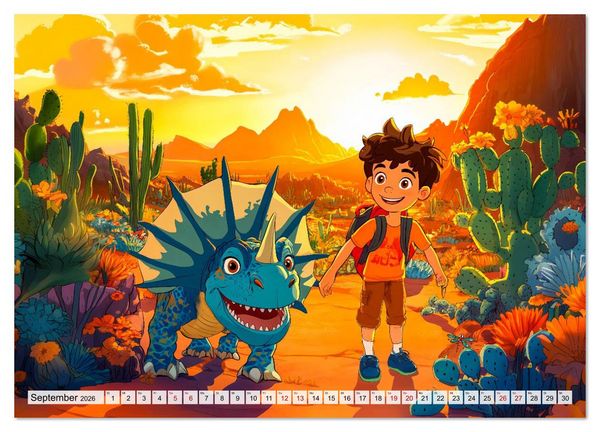 Produktbild: Abenteuer mit Dinosauriern - Tolle Dino-Freunde f&uuml;r das Jahr (Wandkalender 2026 DIN A3 quer), CALVENDO Monatskalender