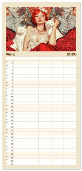 Produktbild: Familienplaner 2026 - Die Epoche Art Nouveau - Mit eleganter Mode mit 5 Spalten (Wandkalender, 21 x 45 cm) CALVENDO