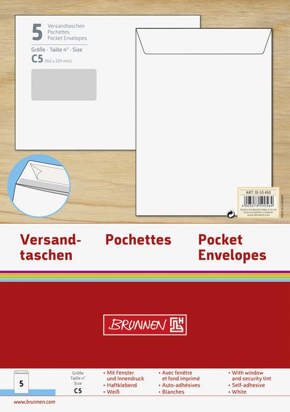 Produktbild: Brunnen Versandtasche C5 wei&szlig; m.Fenster 5 St&uuml;ck