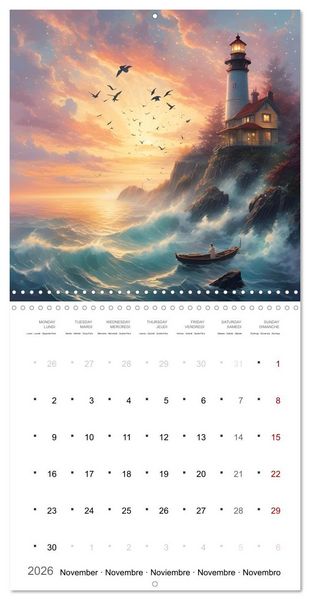 Produktbild: Phares romantiques (Calendrier mural carr&eacute; 2026 30x30 cm) Calendrier double avec une page pour vos prises de notes