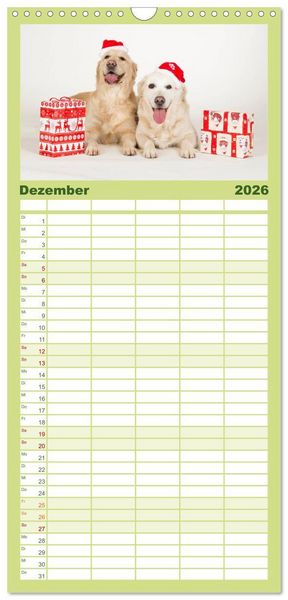 Produktbild: Familienplaner 2026 - Golden Retriever mit 5 Spalten (Wandkalender, 21 x 45 cm) CALVENDO