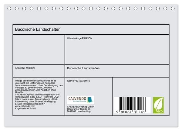 Produktbild: Bucolische Landschaften (Tischkalender 2026 DIN A5 quer), CALVENDO Monatskalender