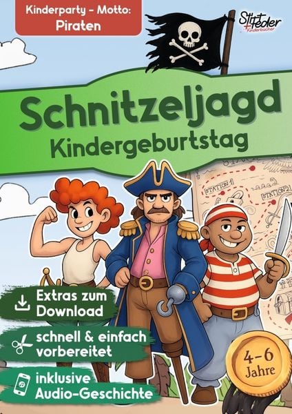 Produktbild: Schnitzeljagd Kindergeburtstag mit Audio-Geschichte "Piet und die wilden Piraten" f&uuml;r Kinder von 4-6 Jahren
