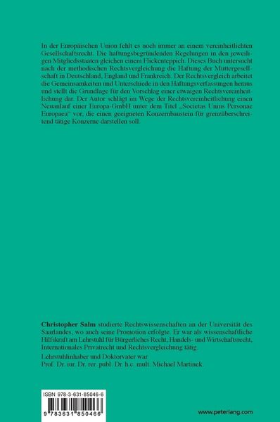 Produktbild: Die Haftung der Muttergesellschaft im grenz&uuml;berschreitenden Konzern: Deutschland, England, Frankreich im Rechtsvergleich