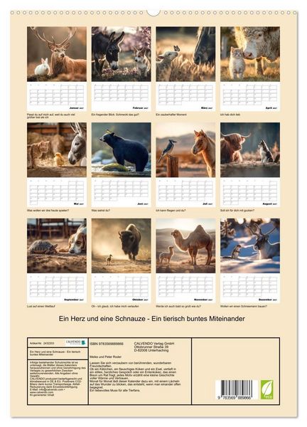 Produktbild: Ein Herz und eine Schnauze - Ein tierisch buntes Miteinander (hochwertiger Premium Wandkalender 2027 DIN A2 hoch), Kunstdruck in Hochglanz