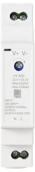 Produktbild: TRU COMPONENTS TC-13713364 Hutschienen-Netzteil (DIN-Rail) Verbrauch (StandBy) 0.3 W 24 V/DC 0.625 A 15 W Anzahl Ausg&auml;nge:1 x Inhalt 1 St.