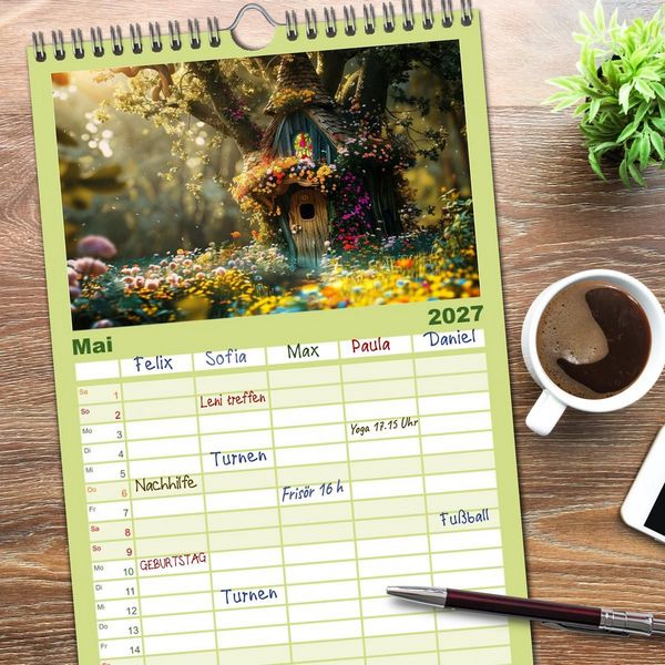 Produktbild: Familienplaner 2027 - Das kleine H&auml;uschen im Wald mit 5 Spalten (Wandkalender, 21 x 45 cm) CALVENDO