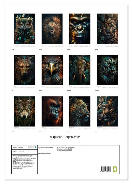Produktbild: Magische Tiergesichter (Wandkalender 2026 DIN A2 hoch), CALVENDO Monatskalender