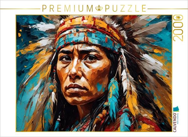 CALVENDO Puzzle Junge amerikanische Ureinwohnerin mit Kopfschmuck | 2000 Teile Lege-Größe 90x67cm Foto-Puzzle für glückliche Stunden