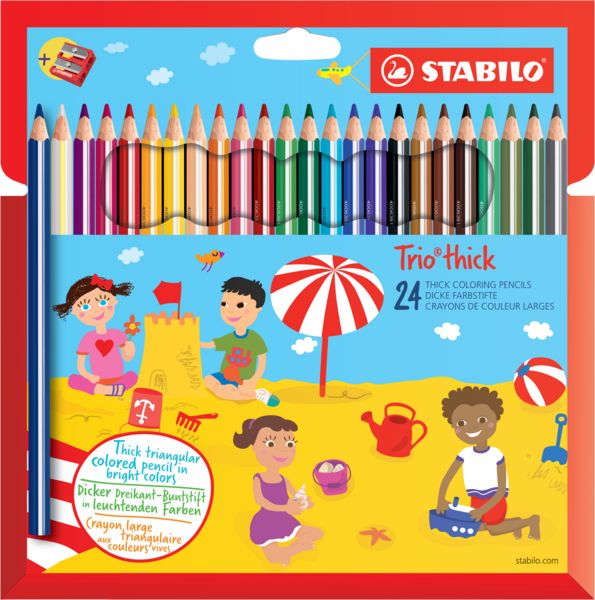 Produktbild: STABILO Dreikant-Buntstift -   Trio dick - 24er Pack - mit 24 verschiedenen Farben und Spitzer