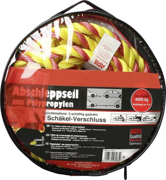 Produktbild: APA 26063 Abschleppseil ATV, Baumaschinen, Bus, Landwirtschaft, Lkw, Motorrad, Pkw, Quad, Stapler, SUV, Van, Wohnmobile, bis