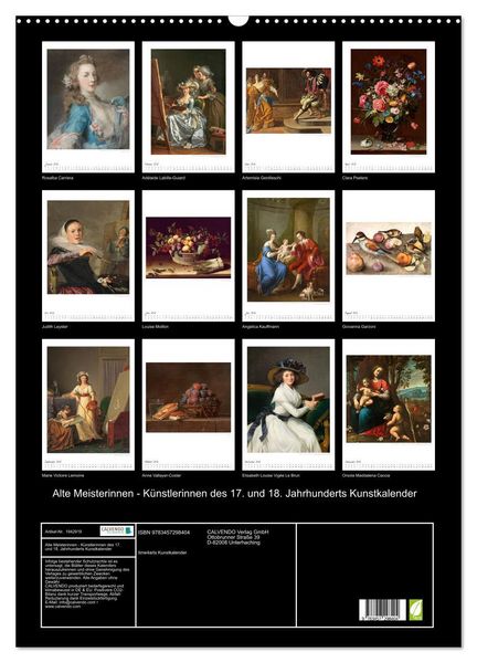 Produktbild: Alte Meisterinnen - K&uuml;nstlerinnen des 17. und 18. Jahrhunderts Kunstkalender (Wandkalender 2026 DIN A2 hoch), CALVENDO Monatskalender