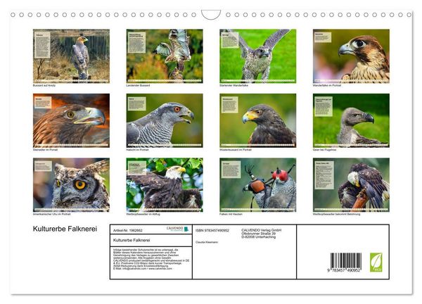 Produktbild: Kulturerbe Falknerei (Wandkalender 2026 DIN A3 quer), CALVENDO Monatskalender