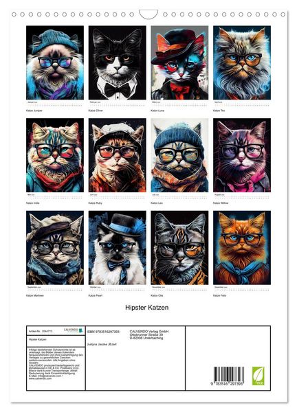 Produktbild: Hipster Katzen (Wandkalender 2026 DIN A3 hoch), CALVENDO Monatskalender