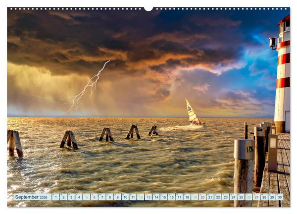 Produktbild: Leuchtturm Gewitter (Wandkalender 2026 DIN A2 quer), CALVENDO Monatskalender
