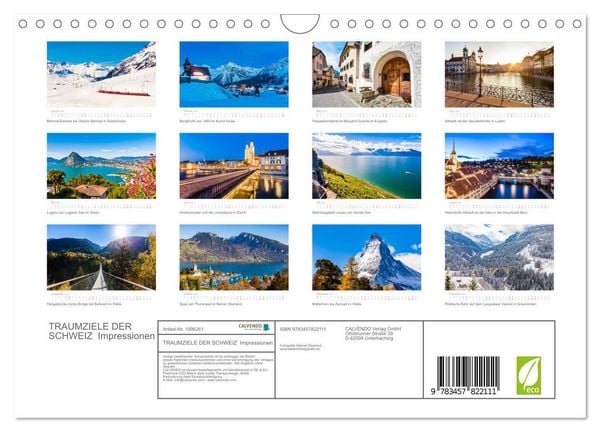 Produktbild: TRAUMZIELE DER SCHWEIZ Impressionen (Wandkalender 2026 DIN A4 quer), CALVENDO Monatskalender