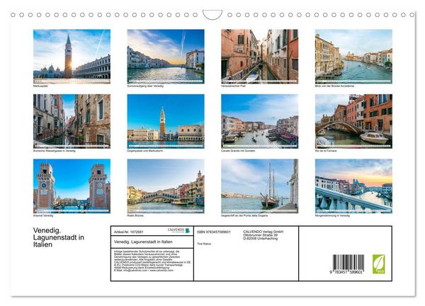 Produktbild: Venedig. Lagunenstadt in Italien (Wandkalender 2026 DIN A3 quer), CALVENDO Monatskalender