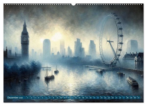 Produktbild: Impressionistische Skylines - Weltst&auml;dte von KI visualisiert (Wandkalender 2026 DIN A2 quer), CALVENDO Monatskalender