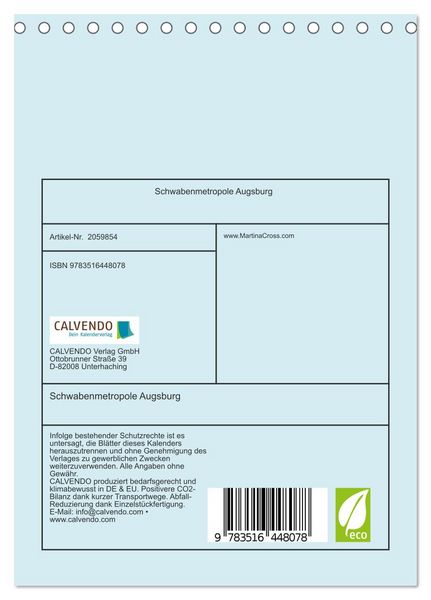 Produktbild: Schwabenmetropole Augsburg (Tischkalender 2026 DIN A5 hoch), CALVENDO Monatskalender