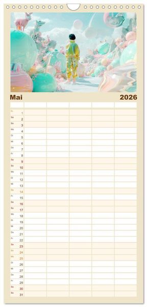 Produktbild: Familienplaner 2026 - Figuren in einer bunten Welt - Im Anime-Stil mit 5 Spalten (Wandkalender, 21 x 45 cm) CALVENDO