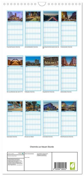Produktbild: Familienplaner 2027 - Chemnitz zur blauen Stunde mit 5 Spalten (Wandkalender, 21 x 45 cm) CALVENDO