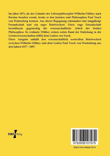 Produktbild: Briefwechsel zwischen Wilhelm Dilthey und dem Grafen Paul Yorck von Wartenburg 1877 - 1897